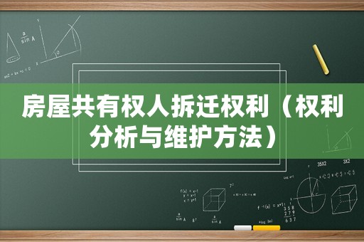 房屋共有权人拆迁权利（权利分析与维护方法）
